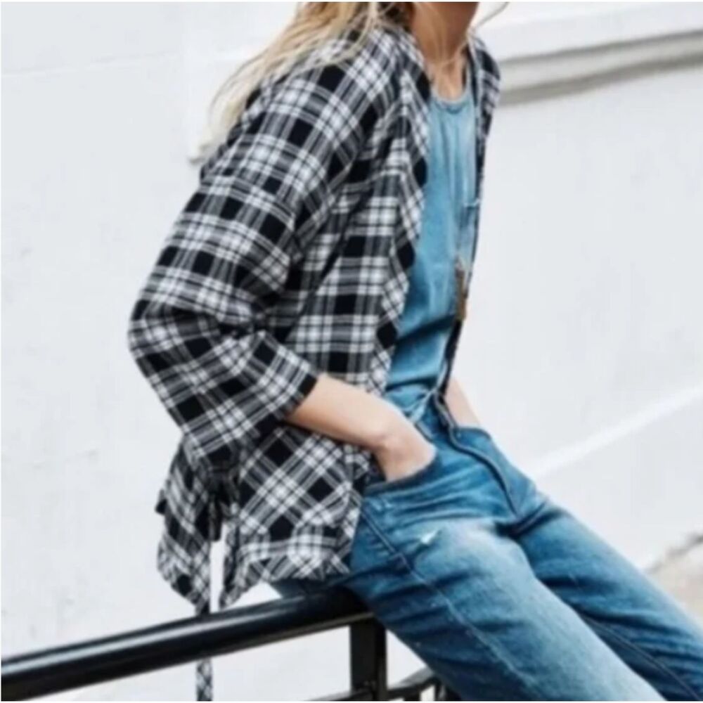 Madewell Open Front Plaid Kimono Style Cardigan XS